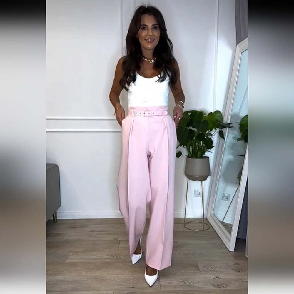 Zara Wide Leg Belted Pants Pink - Picture 8 of 13